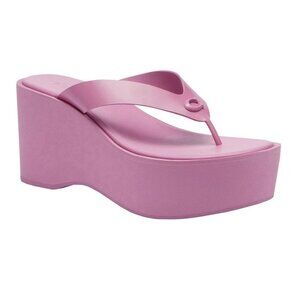 Coach Women's Sculpted Platform "C" Flip Flop Fuchsia Leather Size 11